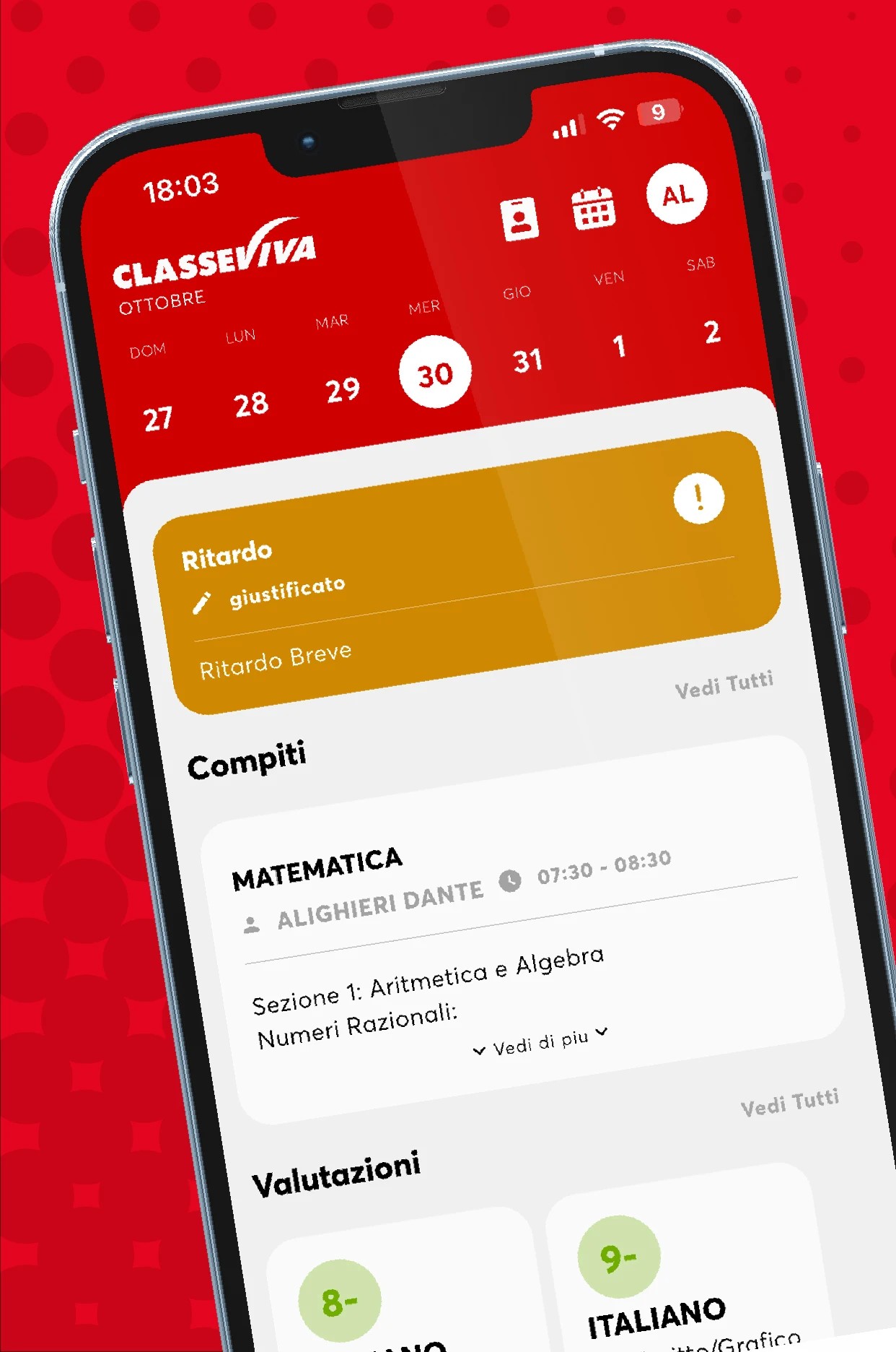 متابعة الغياب والدرجات لطلاب Don Bosco الصفحة الرئيسية Oggi مع التقويم الشهري والإشعارات اليومية في ClasseViva