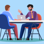 مقابلة احترافية بين شخصين على طاولة - تمثل حوار مع خريج Don Bosco عن رحلته من التقديم في مصر حتى العمل في إيطاليا