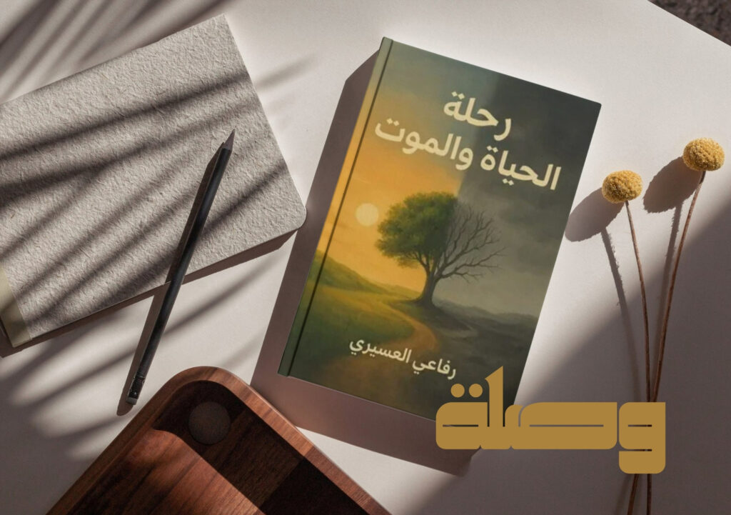 كتاب رحلة الحياة والموت لرفاعي العسيري - غلاف الكتاب مع شجرة رمزية تمثل دورة الحياة والموت